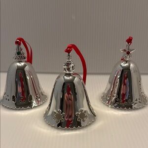 Silver Holiday Bells with Red Accents